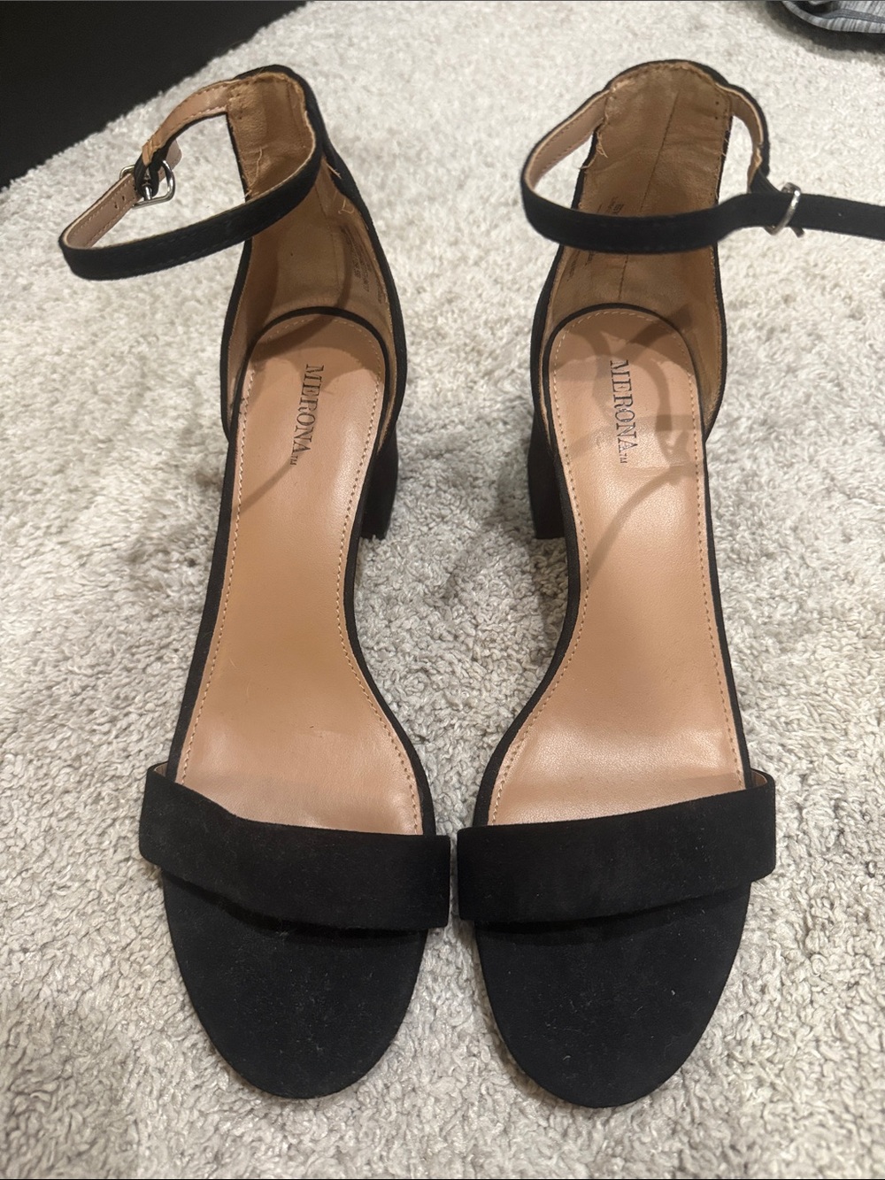 Merona Black Suede Ankle-Strap Low Block Heels